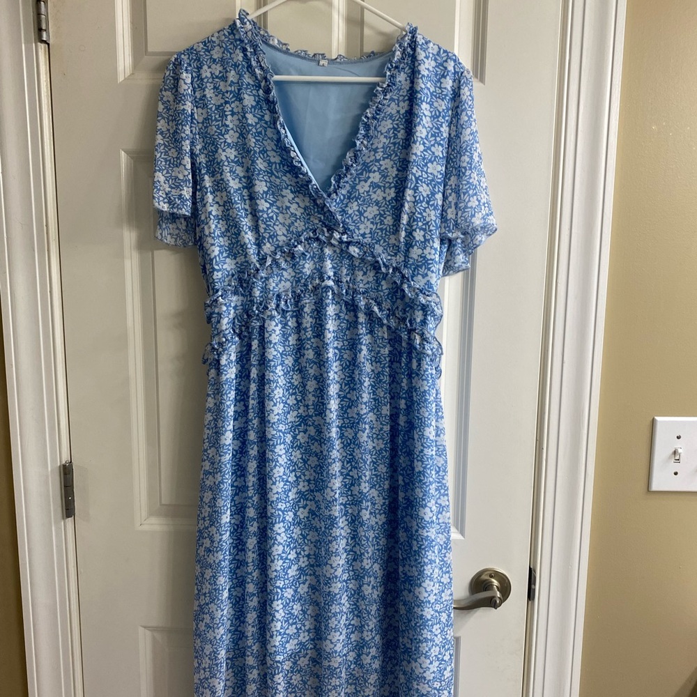 V neck Ruffled Dress.